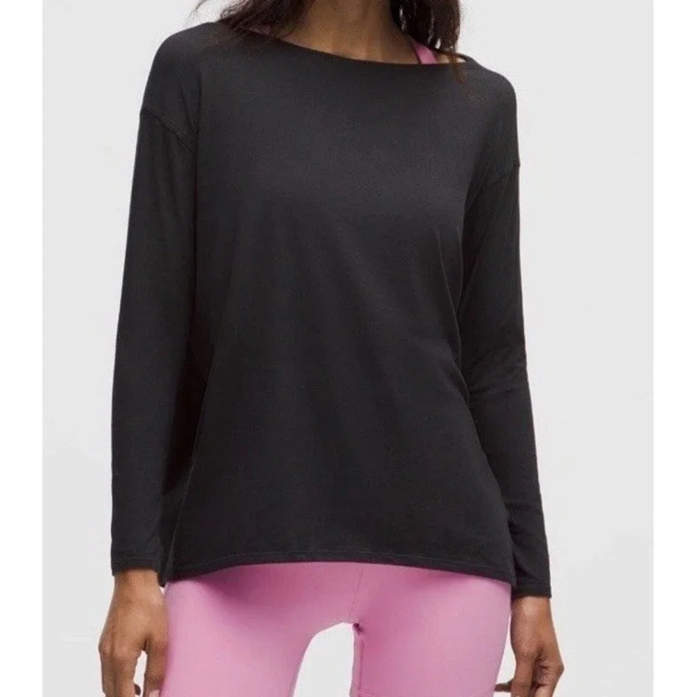 lululemon Classic-Fit Cotton-Blend Long-Sleeve Shirt Black  Sz 18